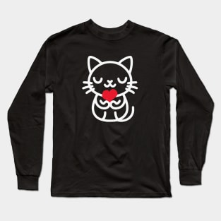 Cute Minimalist Cat holding a heart Long Sleeve T-Shirt